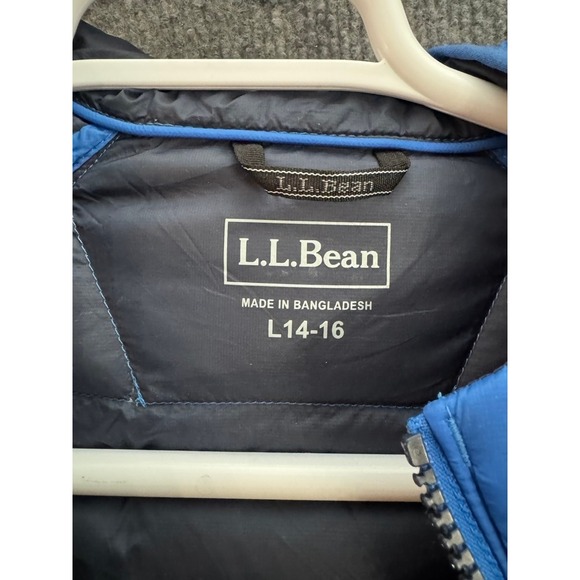 LL Bean Kids Ultralight 650 Down Hooded Jacket Blue Puffer Coat L 14-16 507404 - Picture 3 of 10
